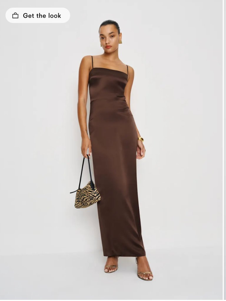 Reformation Frankie Silk Dress Brown 8p